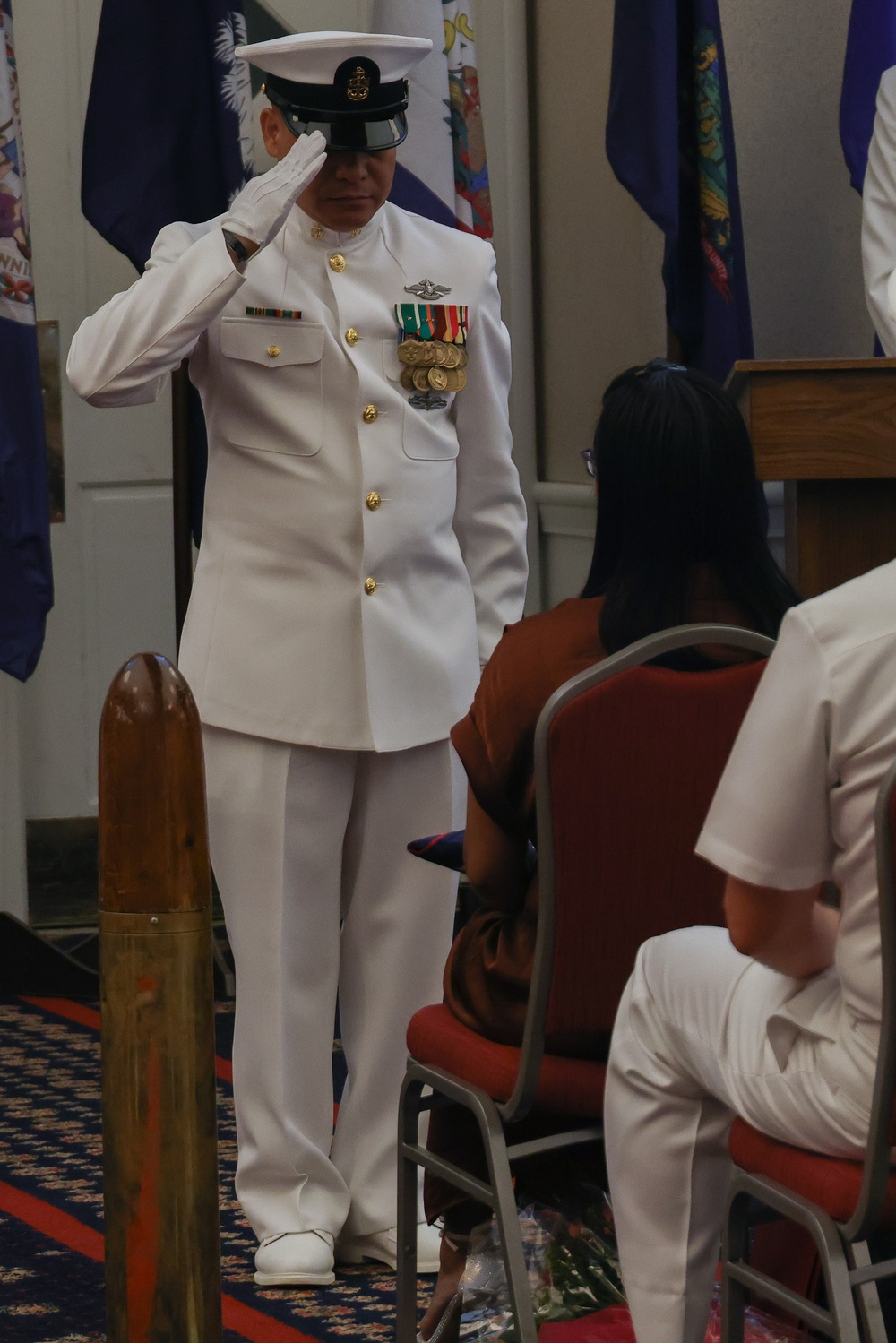 U.S. Navy Chief Wendell Tabios receives a Navy and Marine Corps Commendation Medal