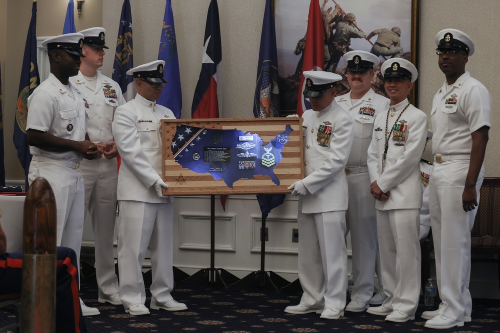 U.S. Navy Chief Wendell Tabios receives a Navy and Marine Corps Commendation Medal