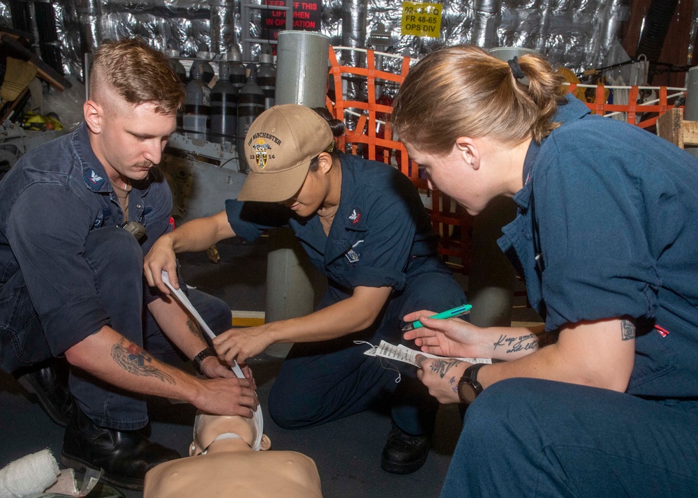 USS Manchester Conducts Mass Casualty Drill