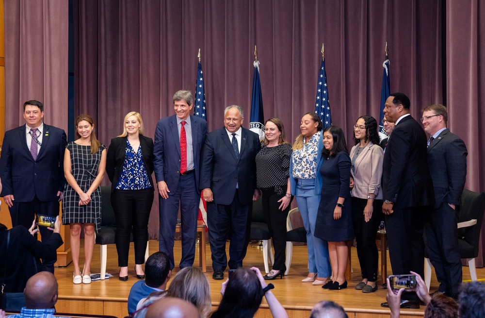 Secretary of the Navy Carlos Del Toro attends a fireside chat hosted by Under Secretary for Economic Growth, Energy, and the Environment Jose Fernandez and representatives from the Hispanic &amp; Latin Employee Council of Foreign Affairs Agencies (HECFAA).