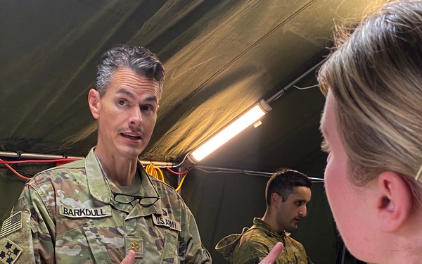 Soldiers of the 144th Area Support Company, Utah Army National Guard, conduct simulated medical emergency training with the 3rd Health Battalion, Australian Defense Force, during Talisman Sabre 2023