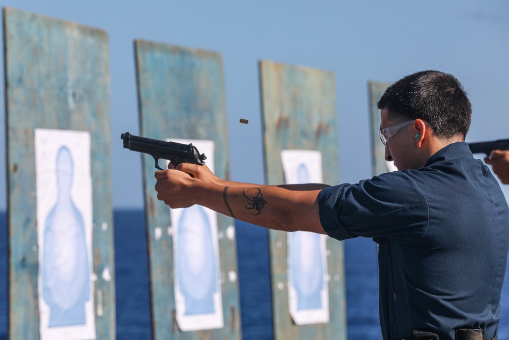 USS Carter Hall Sailors Maintain Proficiency during Gun Shoot
