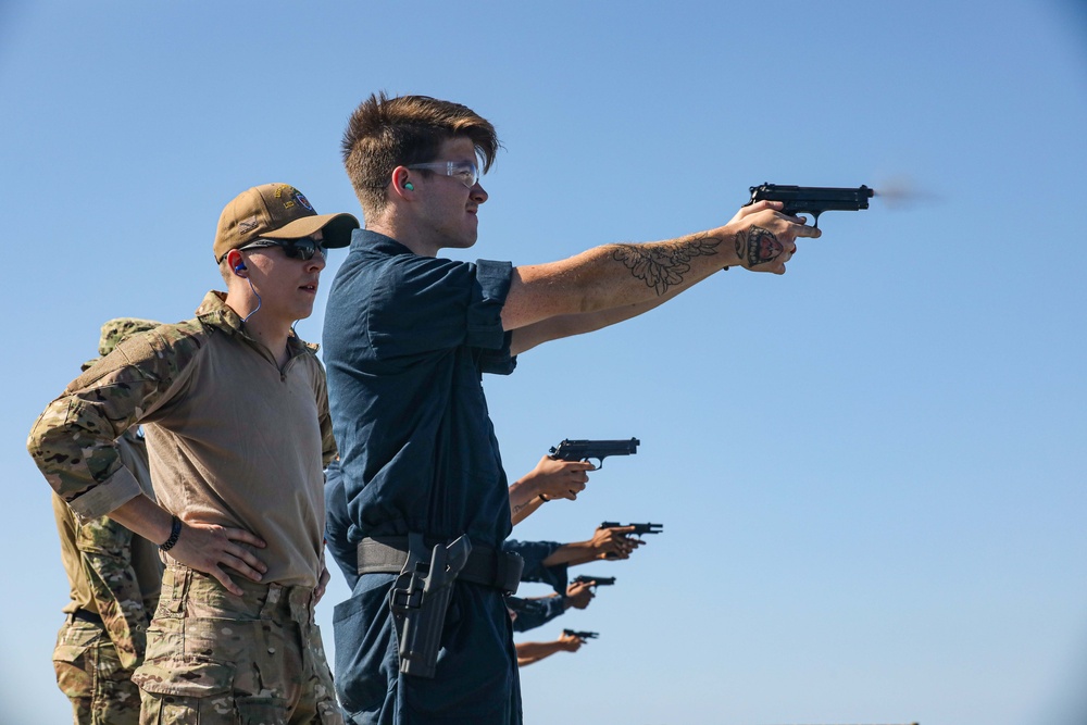 USS Carter Hall Sailors Maintain Proficiency during Gun Shoot