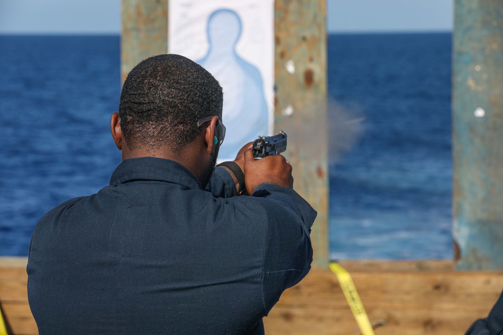 USS Carter Hall Sailors Maintain Proficiency during Gun Shoot