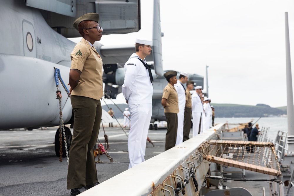 Man the Rails, U.S. Marines and Sailors arrive in Plymouth, UK