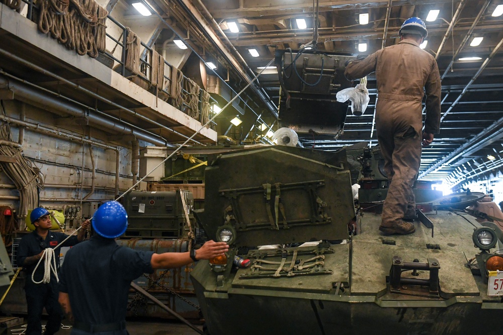 Sailors and Marines aboard USS Green Bay (LPD 20) Conduct Maintenance During Exercise Talisman Sabre 23