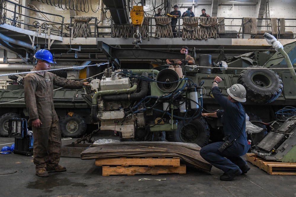 Sailors and Marines aboard USS Green Bay (LPD 20) Conduct Maintenance During Exercise Talisman Sabre 23