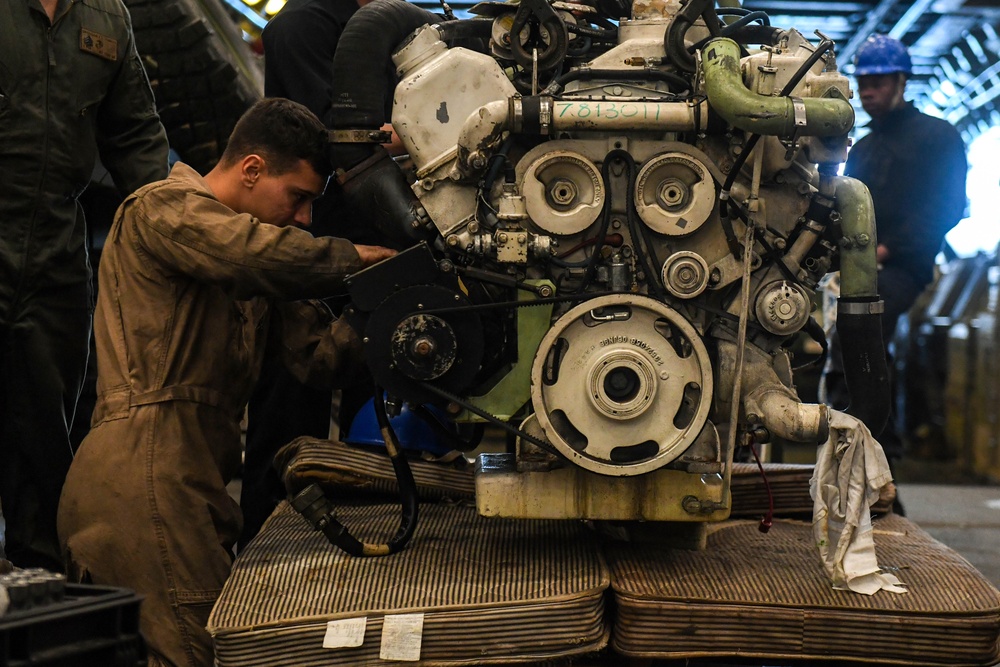 Sailors and Marines aboard USS Green Bay (LPD 20) Conduct Maintenance During Exercise Talisman Sabre 23