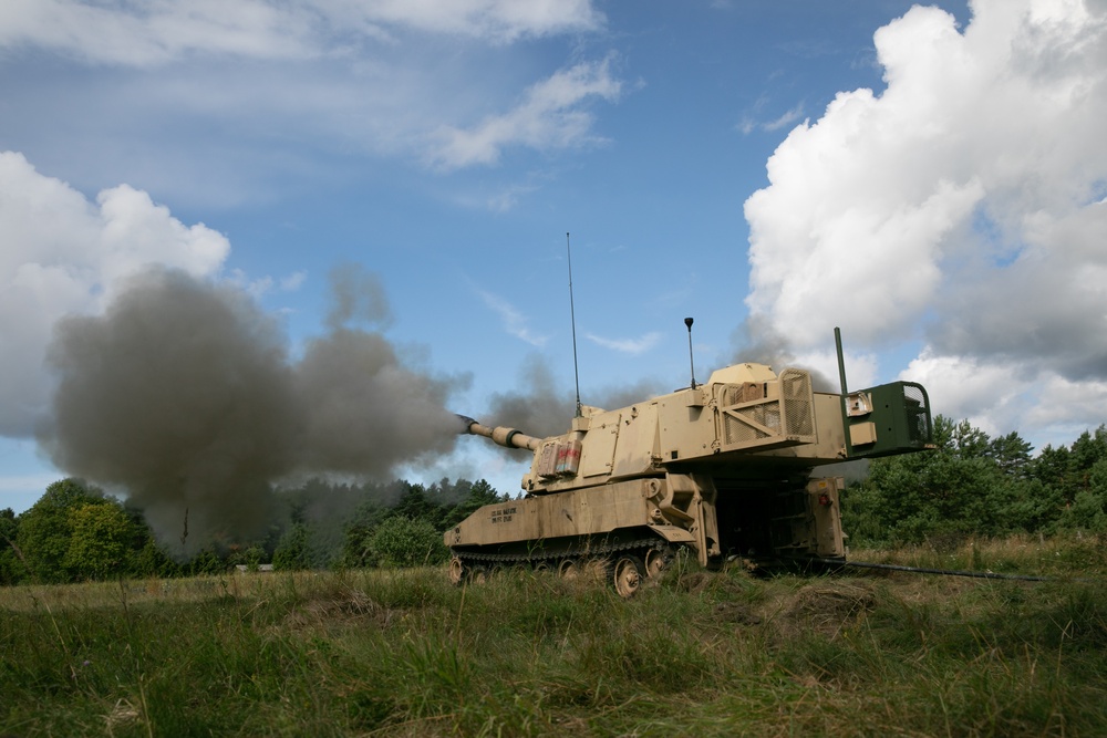 U.S. Army Field Artillery unit demonstrates firepower during joint live-fire exercise Baltic Thunder in Lithuania