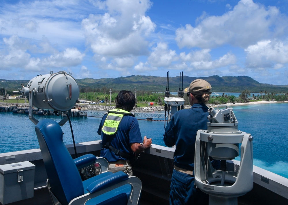 USS Manchester Departs Guam