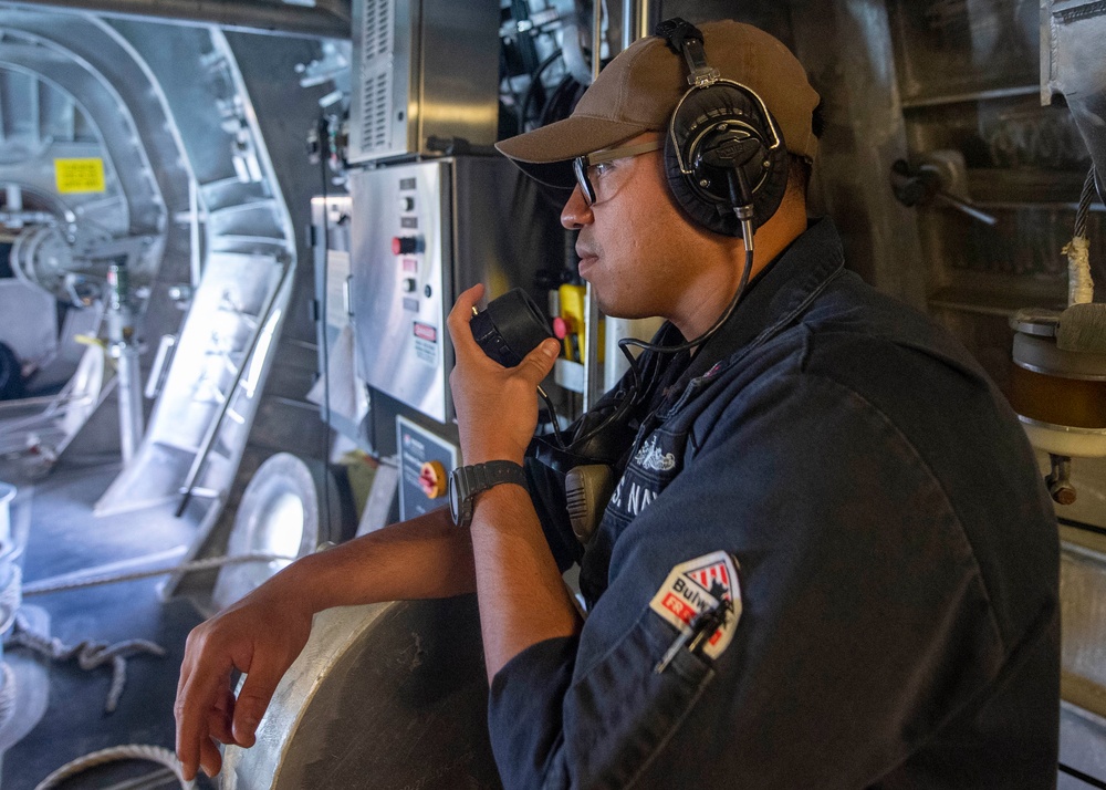 USS Manchester Departs Guam