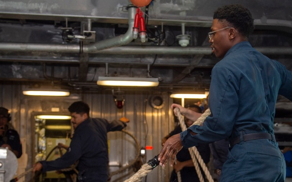 USS Manchester Departs Guam