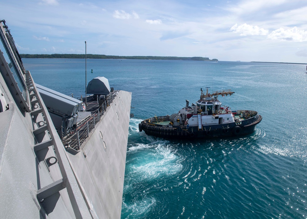 USS Manchester Departs Guam