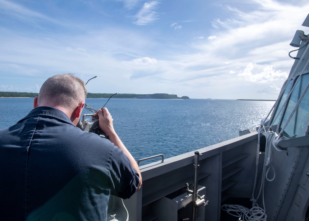 USS Manchester Departs Guam