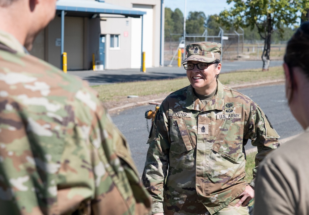 Leadership of the 62nd Medical Brigade, U.S. Army, visit the 144th Area Support Medical Company at Camp Rocky during Talisman Sabre 2023