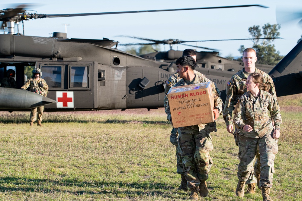 Soldiers of the 144th Area Support Company, Utah National Guard, provide real-world medical support during Talisman Sabre