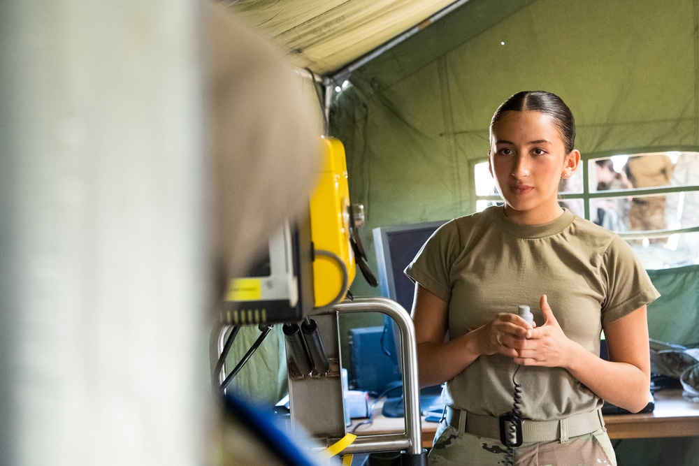 Soldiers of the 144th Area Support Company, Utah Army National Guard, conduct medical readiness training during Talisman Sabre 2023