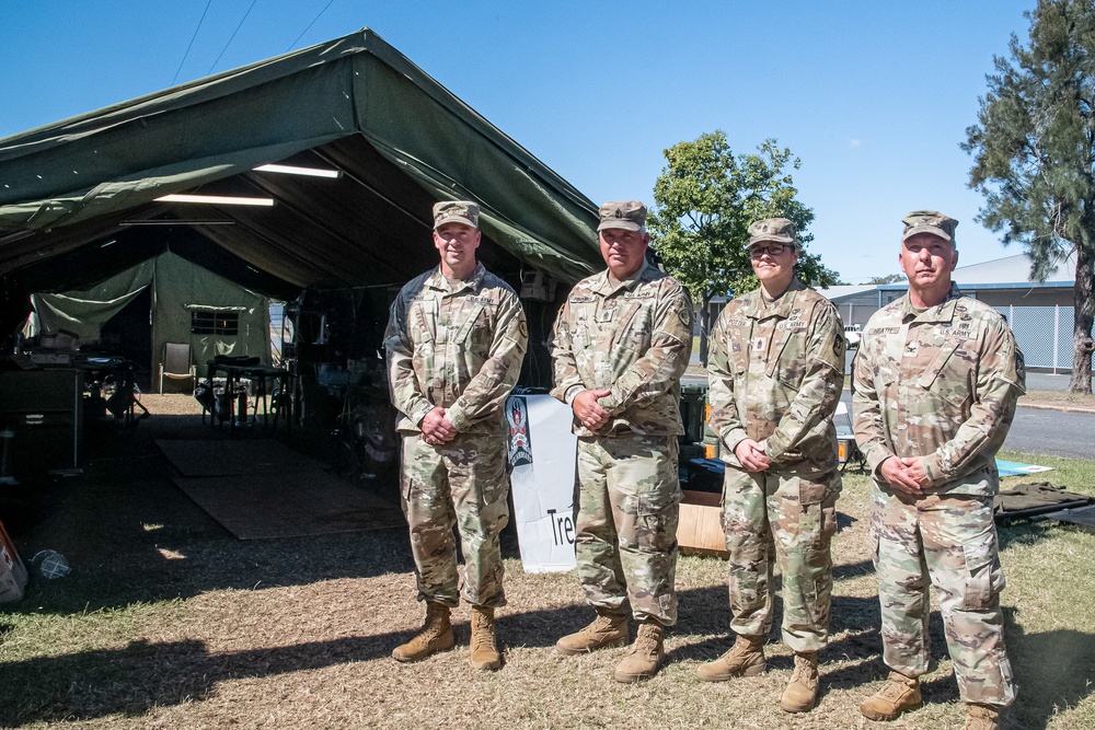 62nd Medical Command, U.S. Army, leadership visits soldiers of the 144th Area Support Medical Company, UTANG, at Camp Rocky during Talisman Sabre