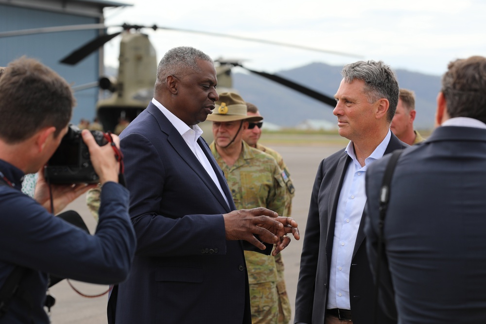 Deputy Prime Minister Richard Marles and Secretary of Defense Lloyd Austin review Talisman Sabre at Lavarack Barracks