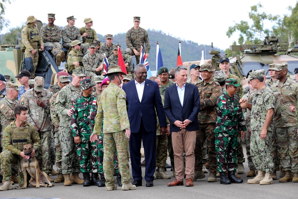 Deputy Prime Minister Richard Marles and Secretary of Defense Lloyd Austin review Talisman Sabre at Lavarack Barracks