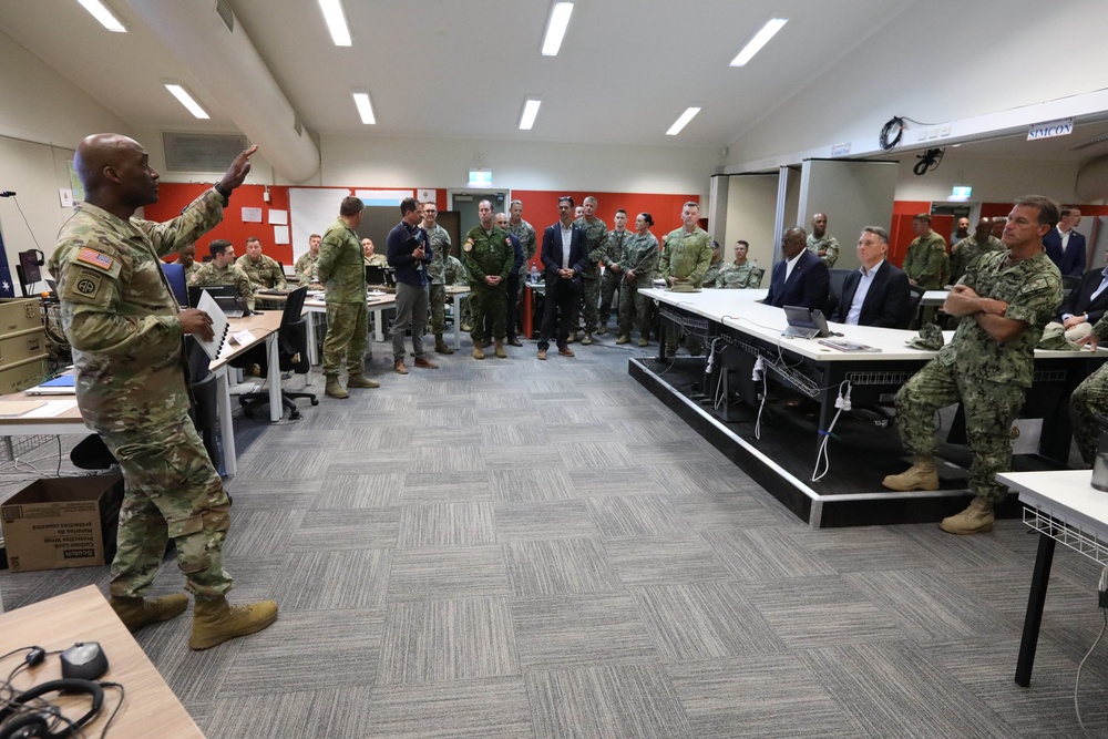 Deputy Prime Minister Richard Marles and Secretary of Defense Lloyd Austin review Talisman Sabre at Lavarack Barracks