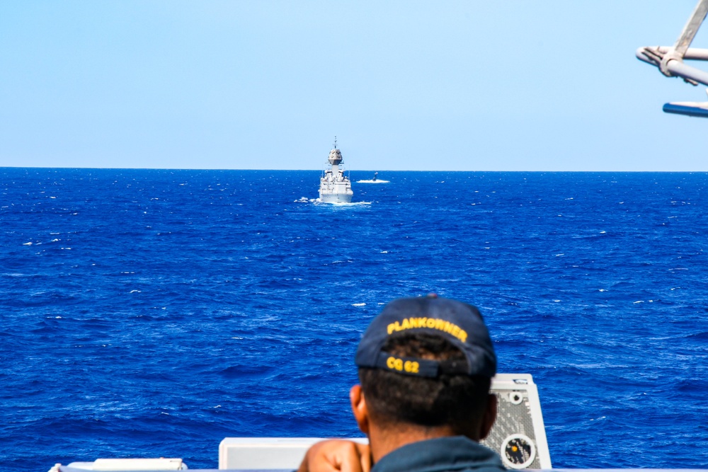 USS Robert Smalls (CG 62) Sailor Observes HMAS Perth (FFH 157) and USS North Carolina (SSN 777) During Talisman Sabre 2023