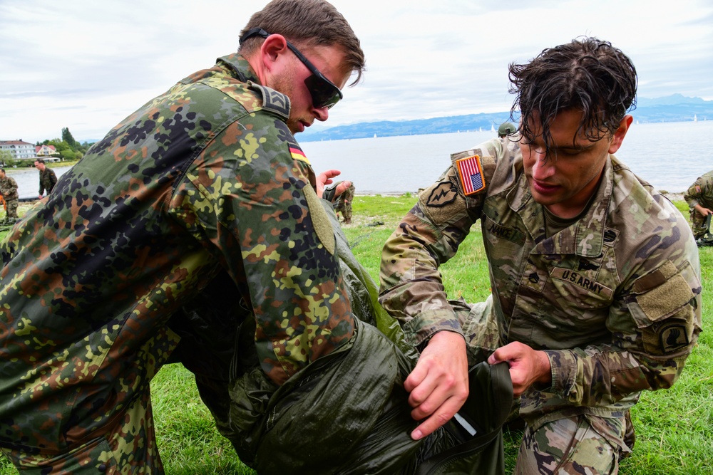 Sky Soldiers team up with German paratroopers to jump into Lake Constance