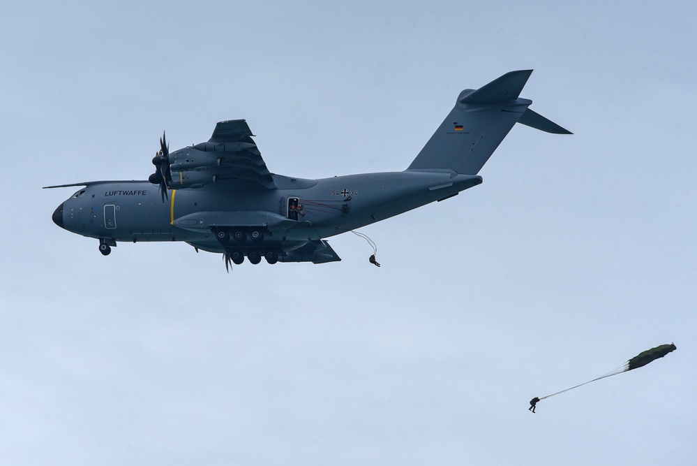 Sky Soldiers team up with German paratroopers to jump into Lake Constance