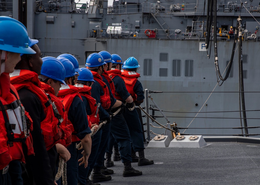 USS Rafael Peralta conducts a replenishment-at-sea