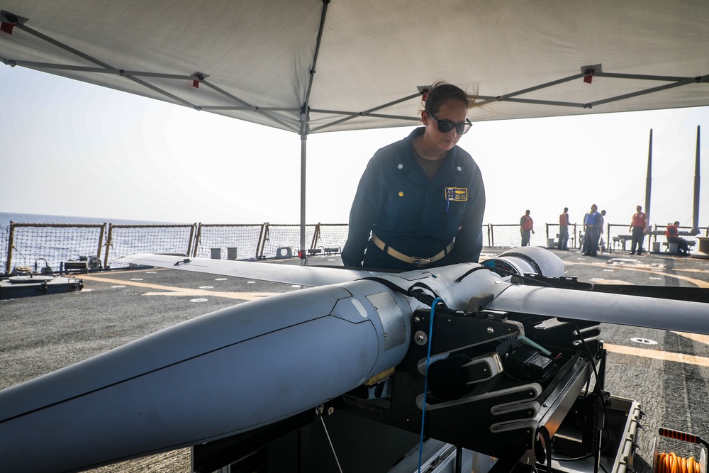 USS McFaul Launches Embarked Drone