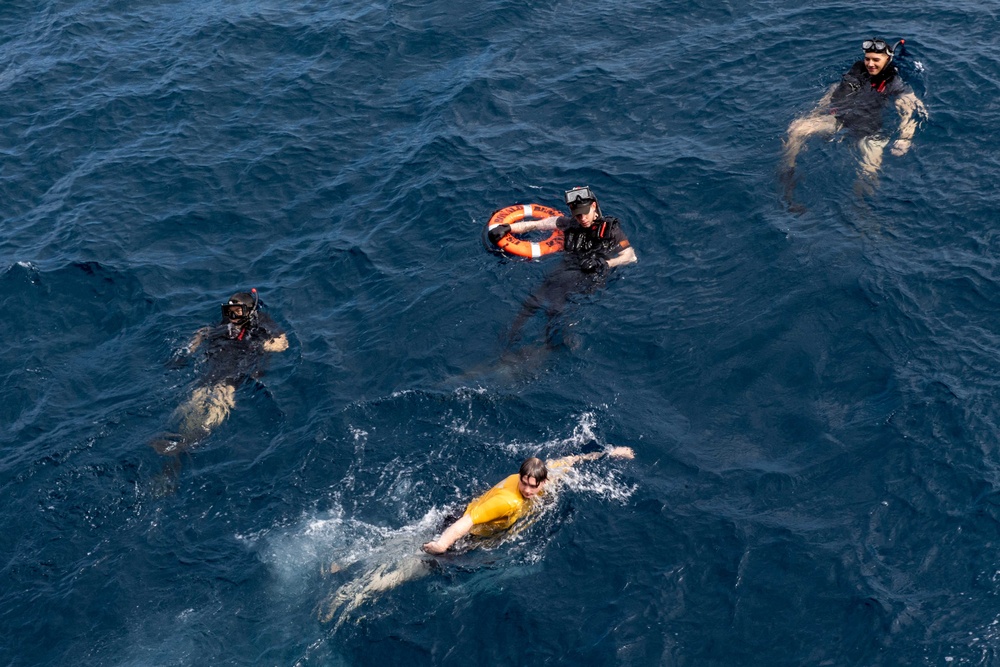 USS Ronald Reagan (CVN 76) celebrates the 20th anniversary of its commissioning with a swim call