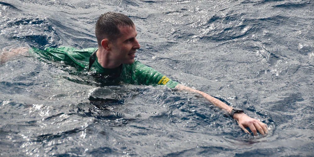 USS Ronald Reagan (CVN 76) celebrates the 20th anniversary of its commissioning with a swim call