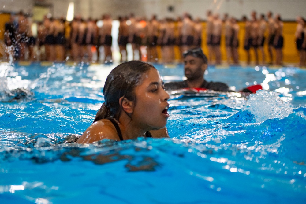 Naval Reserve Officers Training Corps (NROTC) New Student Indoctrination (NSI) Cycle 3 Swim Qualification and Man Overboard Drill