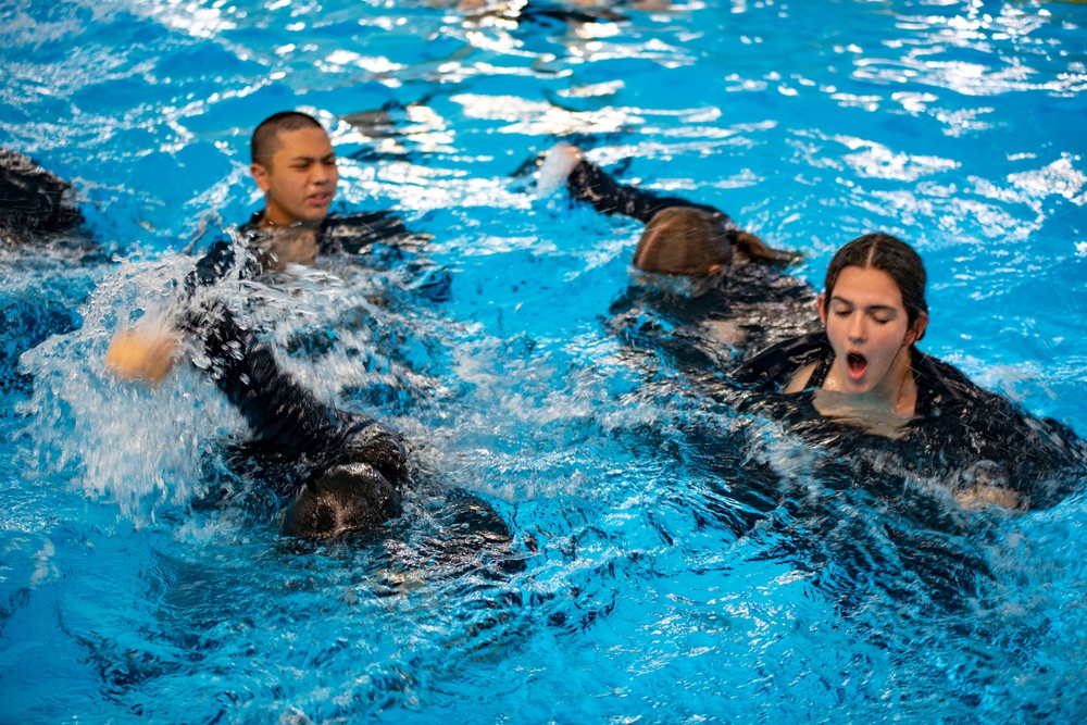 Naval Reserve Officers Training Corps (NROTC) New Student Indoctrination (NSI) Cycle 3 Swim Qualification and Man Overboard Drill