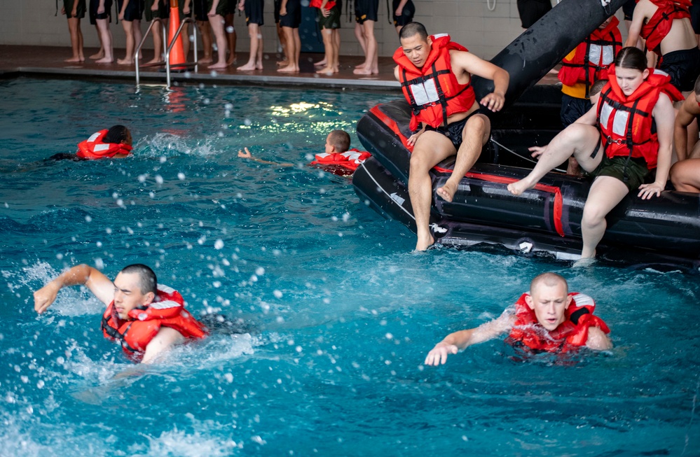 Naval Reserve Officers Training Corps (NROTC) New Student Indoctrination (NSI) Cycle 3 Swim Qualification and Man Overboard Drill