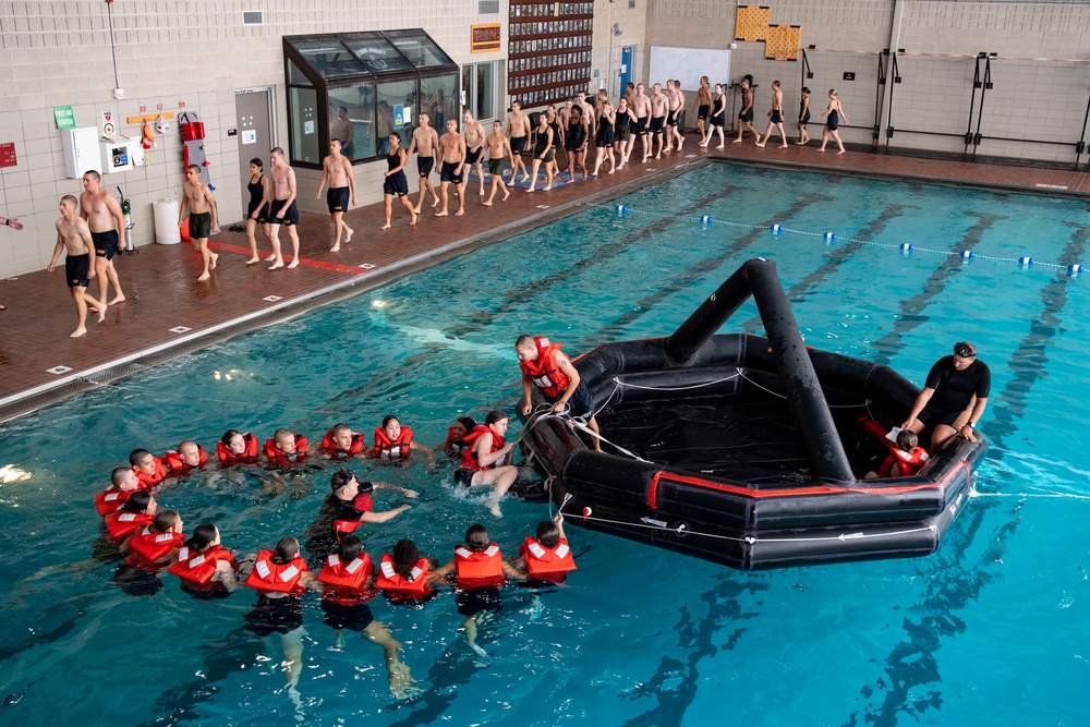 Naval Reserve Officers Training Corps (NROTC) New Student Indoctrination (NSI) Cycle 3 Swim Qualification and Man Overboard Drill