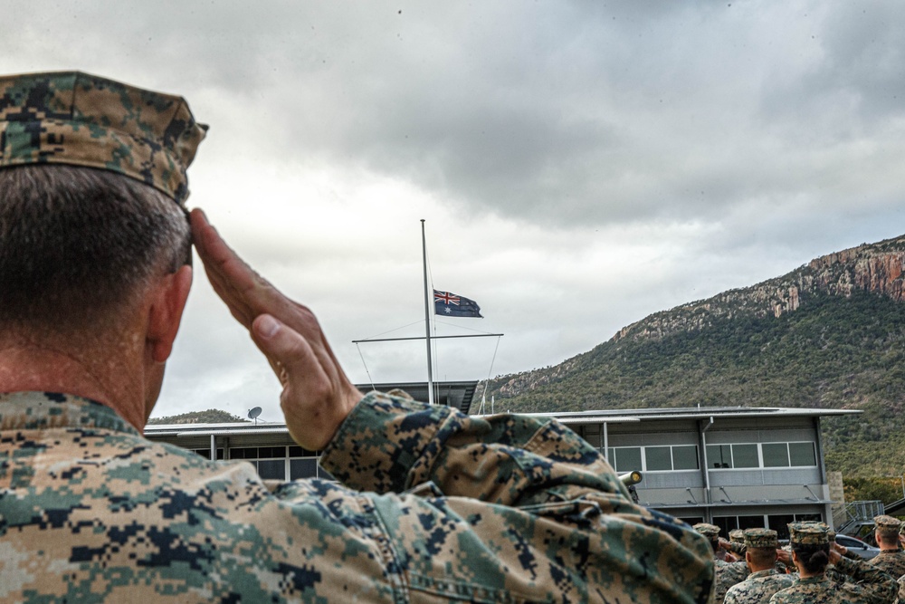 U.S. Marines with 1st Marine Division pose for battalion photo during Talisman Sabre 23