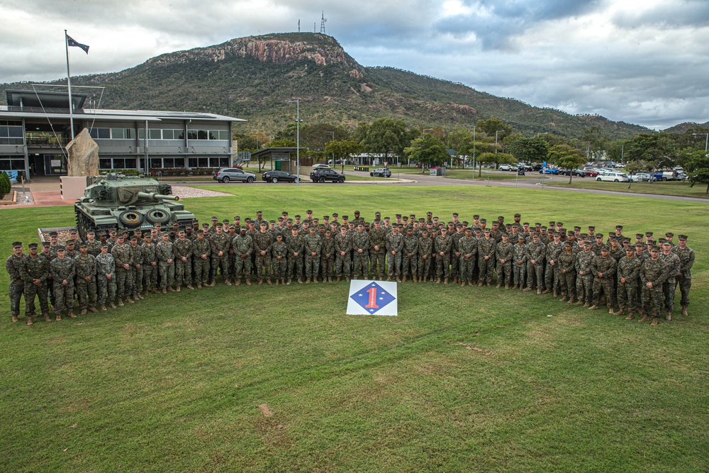 U.S. Marines with 1st Marine Division pose for battalion photo during Talisman Sabre 23