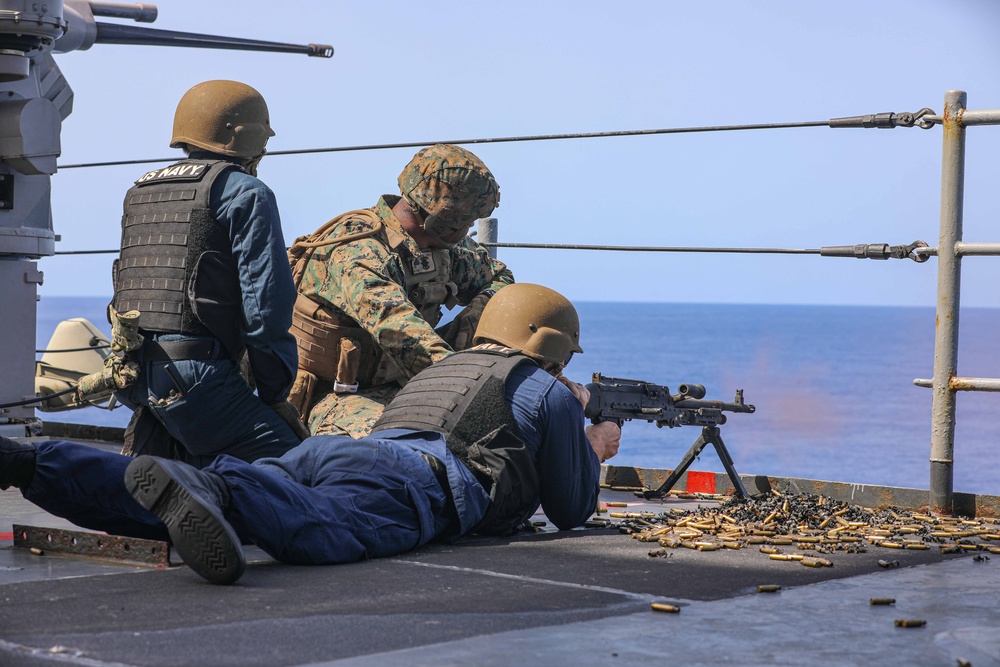 USS Carter Hall Conducts Weapons Shoot