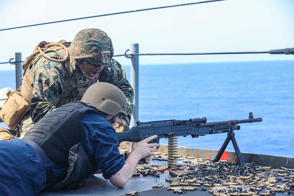 USS Carter Hall Conducts Weapons Shoot