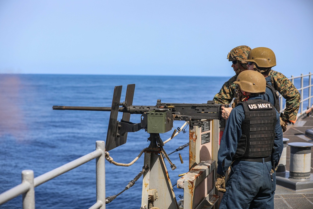 USS Carter Hall Conducts Weapons Shoot