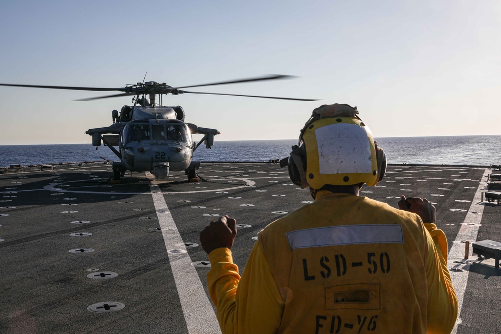 USS Carter Hall  Conducts Flight Operations