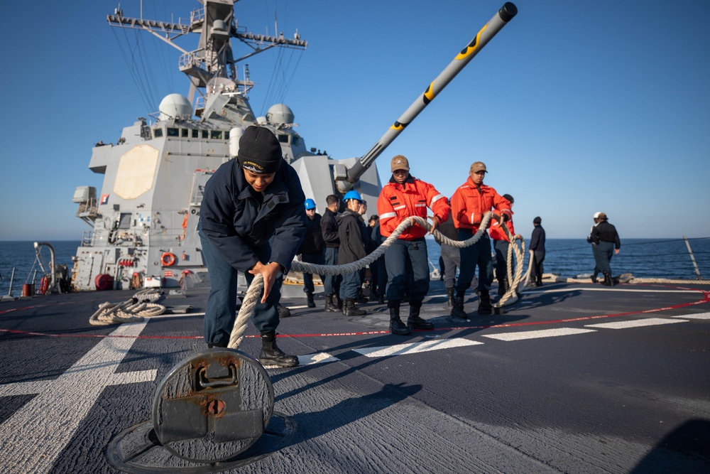 Roosevelt is on a scheduled deployment in the U.S. Naval Forces Europe area of operations, employed by the U.S. Sixth Fleet to defend U.S., allied and partner interests.