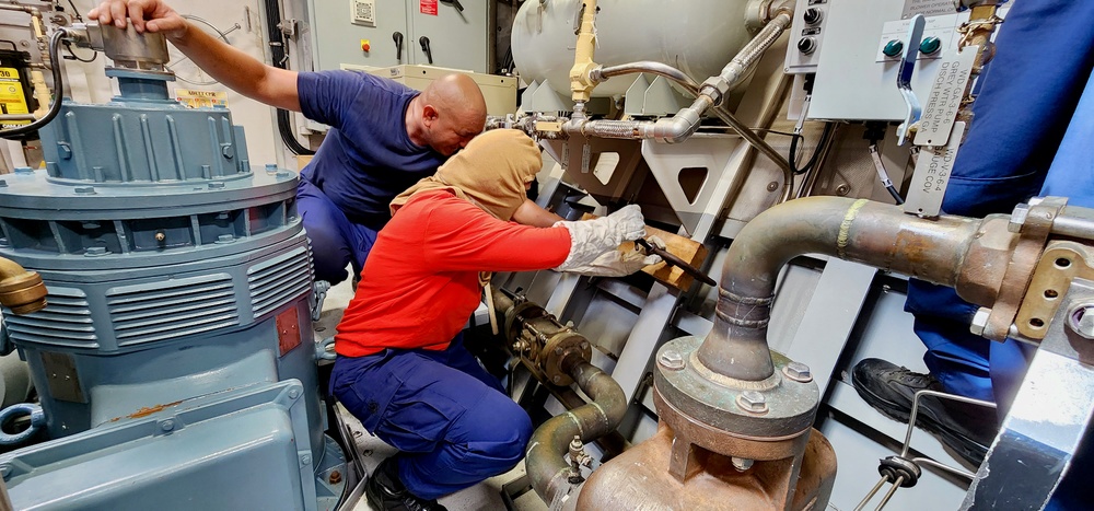 Damage control drills aboard USCGC Frederick Hatch (WPC 1143)