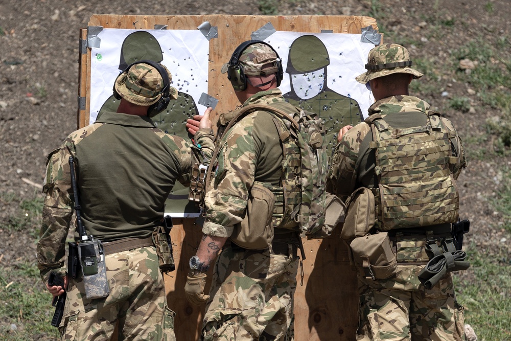 Hungarian soldiers practice firing at pistol range
