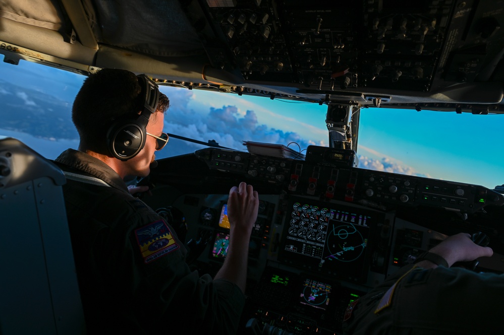 KC-135 flies over the Pacific during Mobility Guardian 23