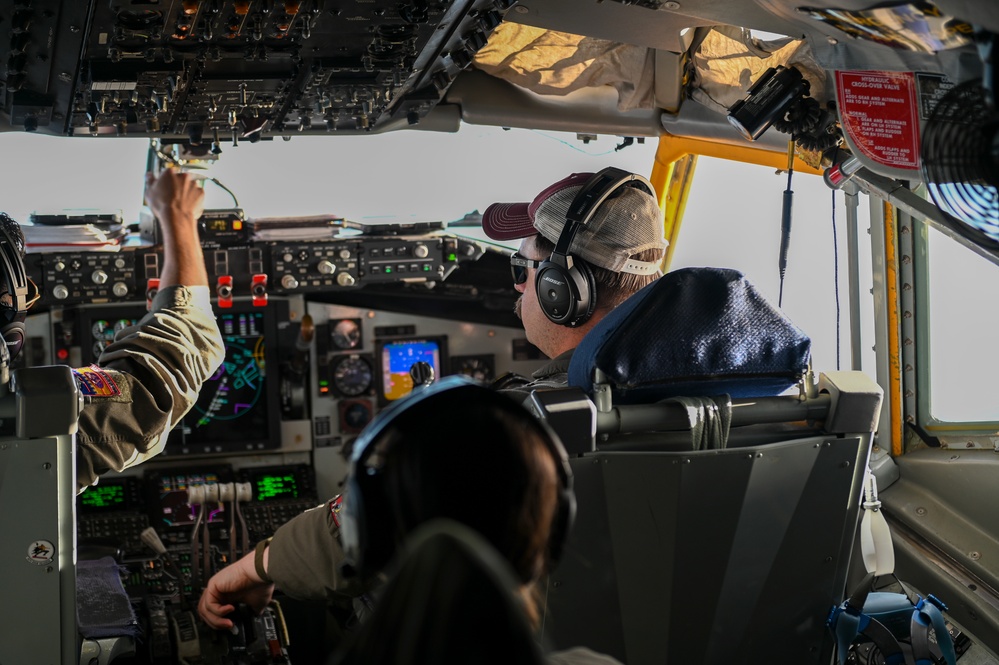 KC-135 flies over the Pacific during Mobility Guardian 23