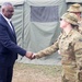 Secretary of Defense Lloyd J. Austin III greets Brigadier Natasha Ludwig Commander of 17th Sustainment Brigade, Australian Army