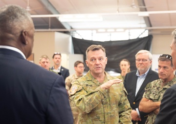 Secretary of Defense Lloyd J. Austin III (left) and Deputy Prime Minister Richard Marles discuss Exercise Talisman Sabre