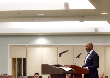 Former Chief Master Sgt. of the Air Force #18, Kaleth O. Wright mentors SNCO’s  during  Team Hickam’s SNCO Induction Ceremony